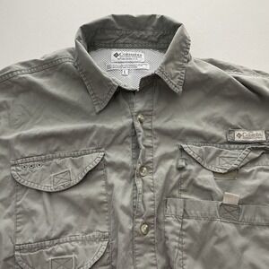 Vintage Columbia PFG‎ Shirt S/S Vented Fishing Utility Green Gray Brown L